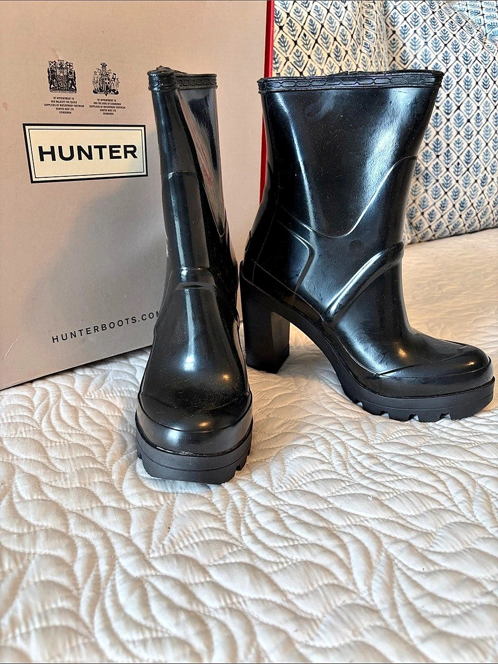 Hunter Original High Heel Gloss Black Rain Boots US 8